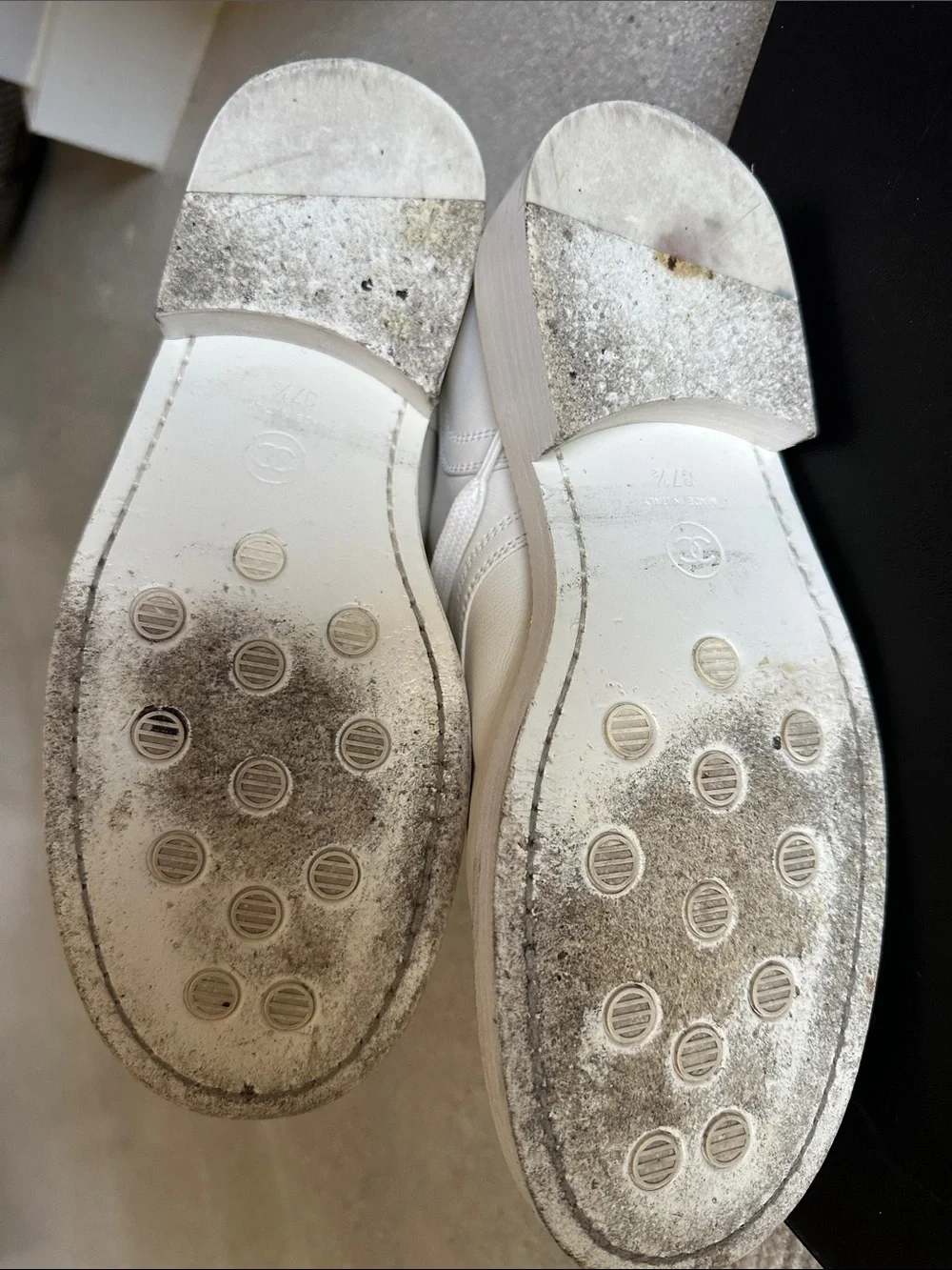 CHANEL White Leather Lace-Up Ankle Combat Boots with Logo